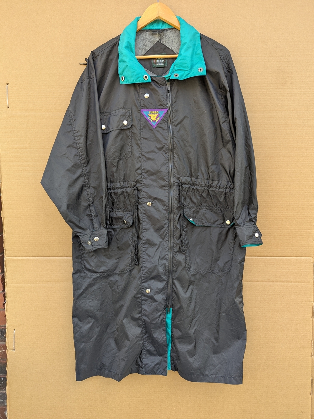 VTG Cuccini by Turbo Windbreaker Trench Jacket Large Teal Black Utility Sporty